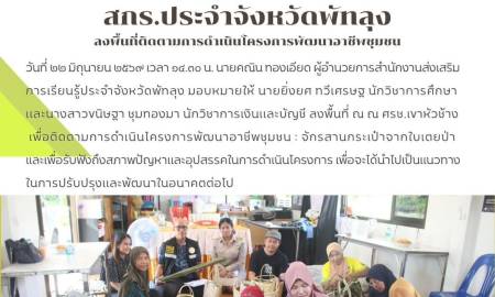 ติดตามการดำเนินโครงการพัฒนาอาชีพชุมชน :  จักรสานกระเป๋าจากใบเตยป่า